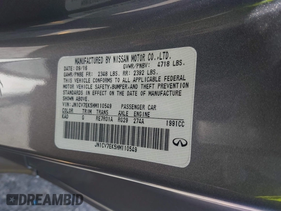 2017 Infiniti Q60 Premium with VIN JN1CV7EK5HM110549, listed as a IAAI auction lot 42136574 with 77,009 mi miles and . Bid and sale history available at DreamBid. Image 9.