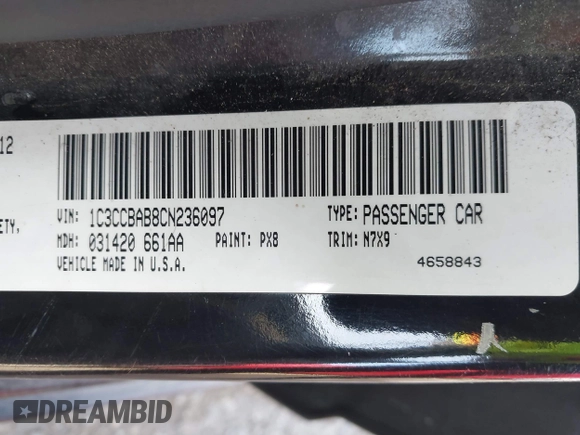 2012 Chrysler 200 LX with VIN 1C3CCBAB8CN236097, listed as a IAAI auction lot 41855134 with 172,267 mi miles and . Bid and sale history available at DreamBid. Image 9.