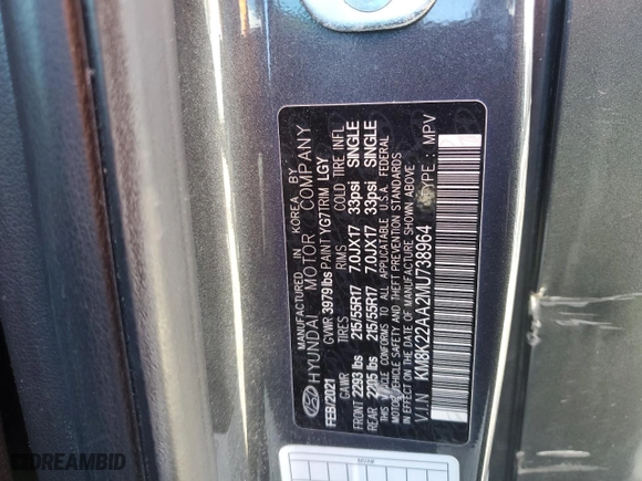 2021 Hyundai Kona SEL with VIN KM8K22AA2MU738964, listed as a Copart auction lot 46850085 with 66,243 mi miles and Salvage Title. Bid and sale history available at carsss.com. Image 14.