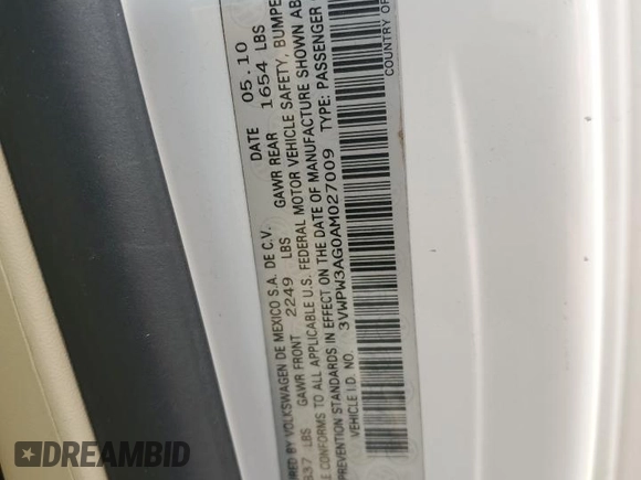 2010 Volkswagen Beetle with VIN 3VWPW3AG0AM027009, listed as a Copart auction lot 60617775 with 113,078 mi miles and Salvage title. Bid and sale history available at DreamBid. Image 12.