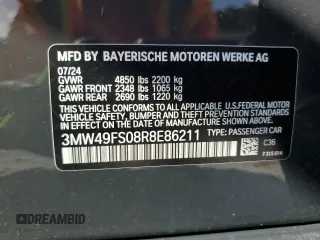 2024 BMW 3 Series M340i with VIN 3MW49FS08R8E86211, listed as a Copart auction lot 71483224 with 860 mi miles and Salvage Title. Bid and sale history available at carsss.com. Image 12.
