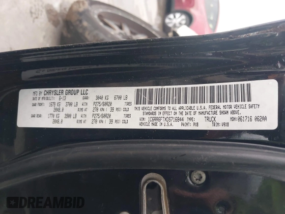 2013 Ram 1500 Express with VIN 1C6RR6FTXDS716844, listed as a IAAI auction lot 42381092 with 182,582 mi miles and . Bid and sale history available at DreamBid. Image 9.