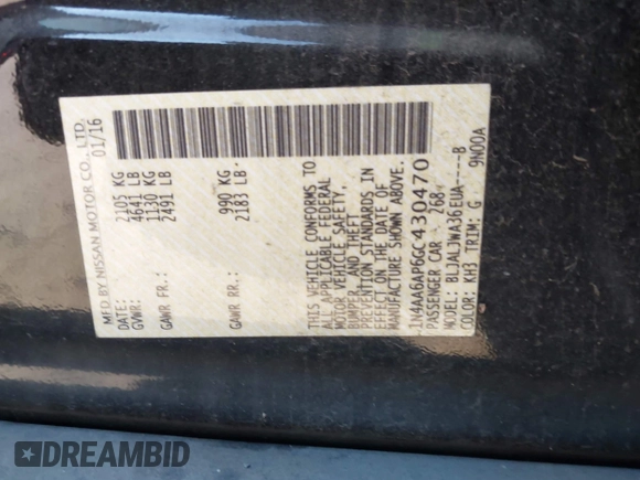 2016 Nissan Maxima Platinum z VIN 1N4AA6AP6GC430470, wystawiony jako IAAI lot #41390041 z przebiegiem 86 483 mil mil oraz . Historia ofert i sprzedaży dostępna na DreamBid. Obrazek 9.