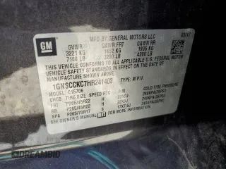 2017 Chevrolet Tahoe Premier with VIN 1GNSCCKC7HR241402, listed as a Copart auction lot 63127315 with 127,273 mi miles and Salvage title. Bid and sale history available at DreamBid. Image 14.