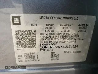 2020 Chevrolet Traverse LS with VIN 1GNERFKWXLJ174924, listed as a Copart auction lot 71939174 with 82,695 mi miles and Non Repairable. Bid and sale history available at carsss.com. Image 13.
