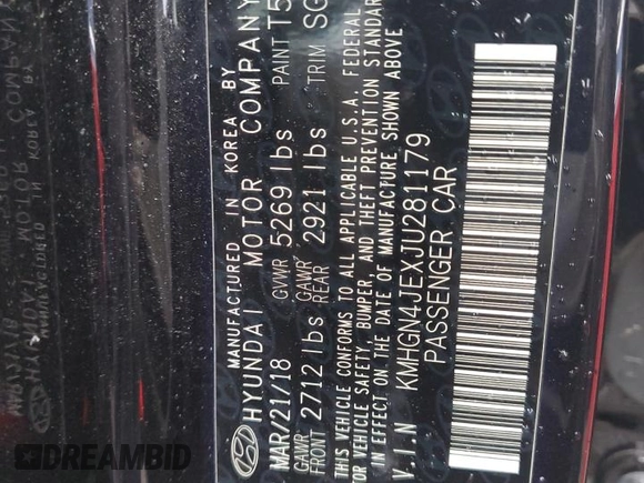 2018 Genesis G80 3.8L z VIN KMHGN4JEXJU281179, wystawiony jako Copart lot #53790595 z przebiegiem 119 767 mil mil oraz Szkody całkowita. Historia ofert i sprzedaży dostępna na DreamBid. Obrazek 12.