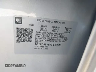 2022 Chevrolet Malibu LS with VIN 1G1ZC5ST5NF142537, listed as a IAAI auction lot 41257097 with 39,256 mi miles and . Bid and sale history available at DreamBid. Image 9.