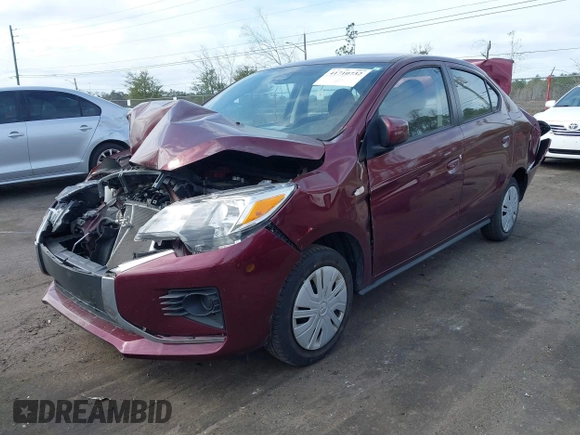 2023 Mitsubishi Mirage G4 ES with VIN ML32FUFJ8PHF02013, listed as a IAAI auction lot 41710732 with 21,919 mi miles. Bid and sale history available at carsss.com. Image 2.
