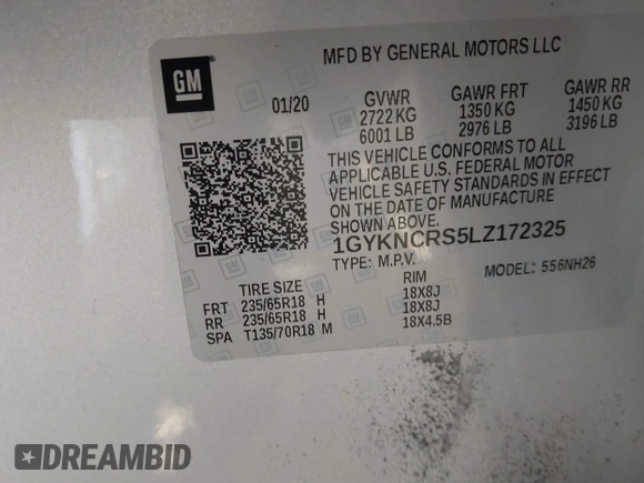 2020 Cadillac XT5 Premium Luxury FWD with VIN 1GYKNCRS5LZ172325, listed as a IAAI auction lot 41275366 with 102,796 mi miles. Bid and sale history available at carsss.com. Image 9.