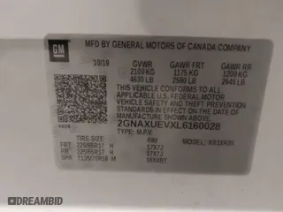 2020 Chevrolet Equinox LT with VIN 2GNAXUEVXL6160028, listed as a IAAI auction lot 41109516 with 129,508 mi miles. Bid and sale history available at carsss.com. Image 9.