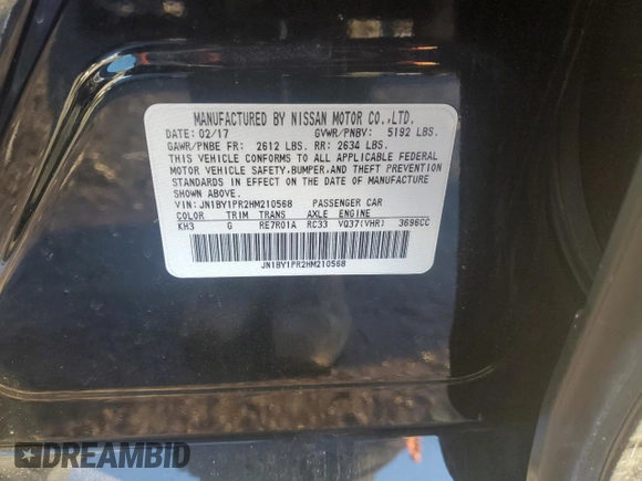 2017 Infiniti Q70 3.7 with VIN JN1BY1PR2HM210568, listed as a Copart auction lot 42121945 with Not provided miles and Salvage title. Bid and sale history available at DreamBid. Image 12.