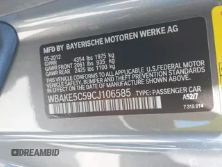 2012 BMW 3 Series 328i with VIN WBAKE5C59CJ106585, listed as a IAAI auction lot 42609841 with 145,617 mi miles and . Bid and sale history available at DreamBid. Image 9.