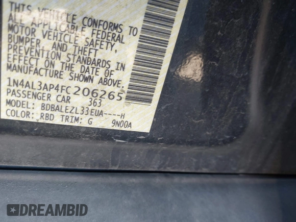 2015 Nissan Altima SV with VIN 1N4AL3AP4FC206265, listed as a IAAI auction lot 41671670 with 180,421 mi miles and . Bid and sale history available at DreamBid. Image 9.