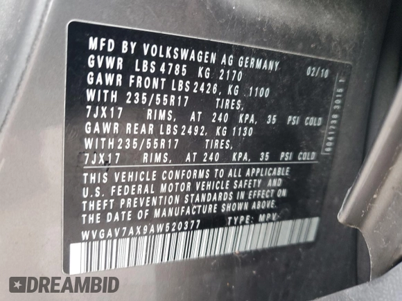 2010 Volkswagen Tiguan Wolfsburg Edition с VIN WVGAV7AX9AW520377, выставлен на аукционе Copart как лот 46697465 с пробегом 117 865 миль миль и Списание • Salvage title. История ставок и продаж доступна на DreamBid. Изображение 12.