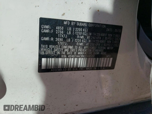 2022 Subaru Outback with VIN 4S4BTAAC8N3248500, listed as a Copart auction lot 45790715 with 24,149 mi miles and Salvage title. Bid and sale history available at DreamBid. Image 15.