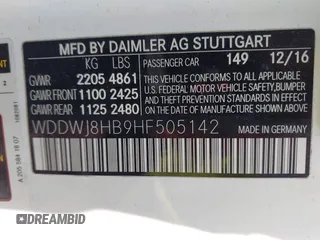 2017 Mercedes-Benz C 63 S AMG with VIN WDDWJ8HB9HF505142, listed as a IAAI auction lot 42694477 with 85,492 mi miles and . Bid and sale history available at DreamBid. Image 9.