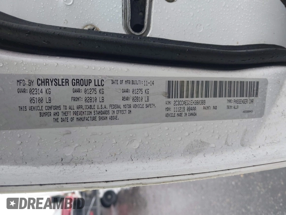 2014 Chrysler 300 with VIN 2C3CCAEG1EH380389, listed as a IAAI auction lot 41544101 with 186,314 mi miles. Bid and sale history available at carsss.com. Image 9.