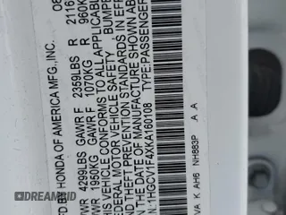 2019 Honda Accord EX z VIN 1HGCV1F4XKA160108, wystawiony jako Copart lot #57134665 z przebiegiem 152 412 mil mil oraz Szkoda całkowita • Salvage title. Historia ofert i sprzedaży dostępna na DreamBid. Obrazek 13.