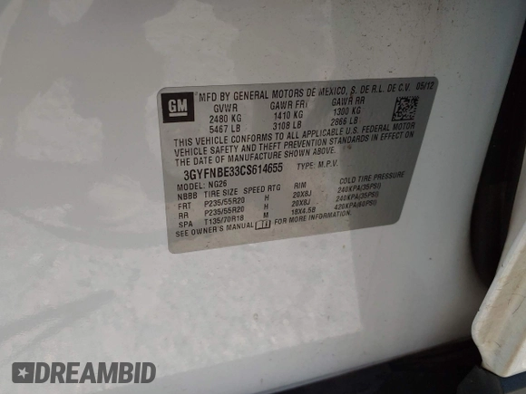 2012 Cadillac SRX Performance Collection with VIN 3GYFNBE33CS614655, listed as a IAAI auction lot 41818918 with 176,899 mi miles. Bid and sale history available at carsss.com. Image 9.
