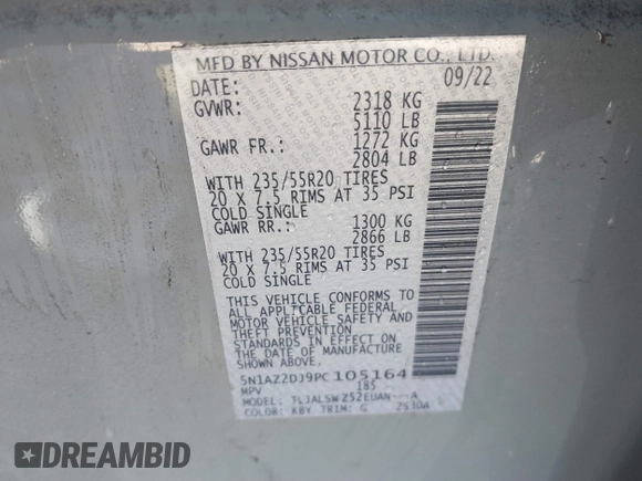 2023 Nissan Murano Platinum z VIN 5N1AZ2DJ9PC105164, wystawiony jako IAAI lot #41886985 z przebiegiem 20 764 mil mil oraz . Historia ofert i sprzedaży dostępna na DreamBid. Obrazek 9.