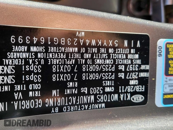 2011 Kia Sorento SX with VIN 5XYKW4A23BG164399, listed as a Copart auction lot 62526505 with 196,401 mi miles and Clean title. Bid and sale history available at DreamBid. Image 10.