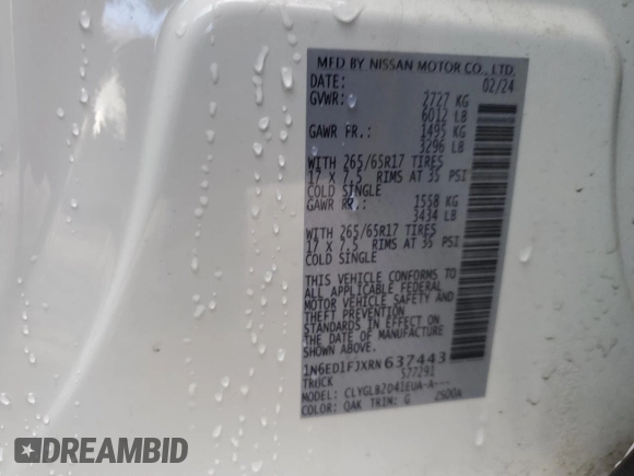 2024 Nissan Frontier SV with VIN 1N6ED1FJXRN637443, listed as a Copart auction lot 49068835 with 6,600 mi miles and Salvage title. Bid and sale history available at DreamBid. Image 12.