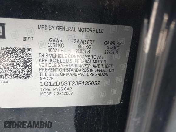 2018 Chevrolet Malibu LT with VIN 1G1ZD5ST2JF135052, listed as a IAAI auction lot 42088820 with 114,547 mi miles. Bid and sale history available at carsss.com. Image 9.
