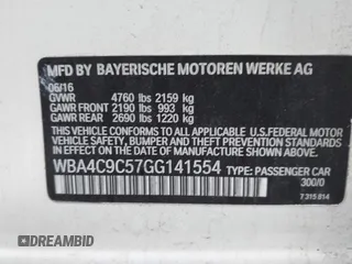 2016 BMW 4 Series 428i xDrive with VIN WBA4C9C57GG141554, listed as a IAAI auction lot 41988753 with Not Provided miles. Bid and sale history available at carsss.com. Image 9.