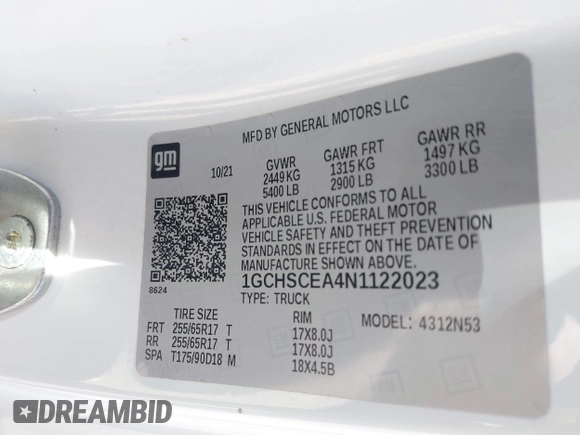 2022 Chevrolet Colorado 2WD LT z VIN 1GCHSCEA4N1122023, wystawiony jako IAAI lot #41759271 z przebiegiem 36 854 mil mil oraz . Historia ofert i sprzedaży dostępna na DreamBid. Obrazek 9.