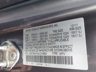 2018 Acura RDX w/Advance Pkg with VIN 5J8TB4H76JL016804, listed as a IAAI auction lot 40804344 with 35,801 mi miles. Bid and sale history available at carsss.com. Image 9.