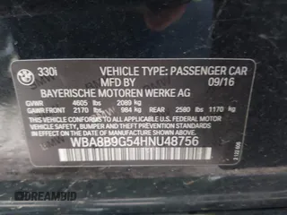 2017 BMW 3 Series 330i с VIN WBA8B9G54HNU48756, выставлен на аукционе IAAI как лот 42464818 с пробегом 82 871 миль миль и . История ставок и продаж доступна на DreamBid. Изображение 9.