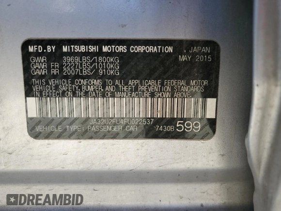 2015 Mitsubishi Lancer ES with VIN JA32U2FU4FU022537, listed as a Copart auction lot 49979905 with 106,390 mi miles and Salvage Title. Bid and sale history available at DreamBid. Image 12.