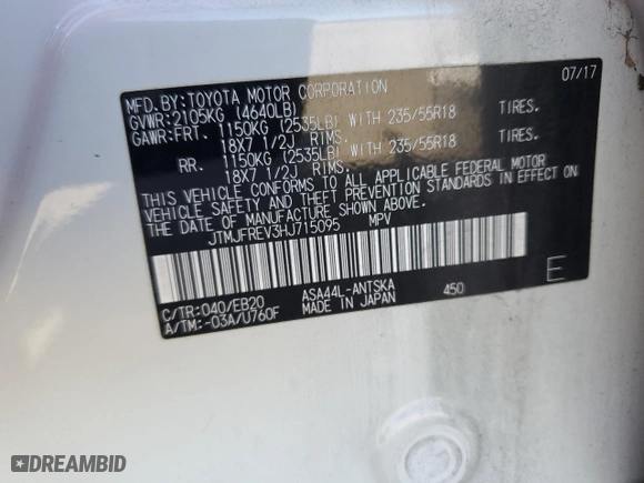 2017 Toyota RAV4 SE with VIN JTMJFREV3HJ715095, listed as a Copart auction lot 49233875 with 74,950 mi miles and Salvage Title. Bid and sale history available at carsss.com. Image 14.