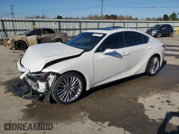 2023 Lexus IS with VIN JTHDA1D20P5123910, listed as a Copart auction lot 49429445 with 18,477 mi miles and Salvage Title. Bid and sale history available at carsss.com. Image 1.