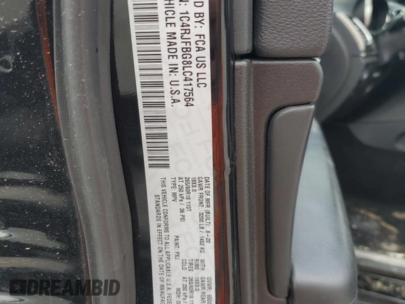 2020 Jeep Grand Cherokee Limited X с VIN 1C4RJFBG8LC417564, выставлен на аукционе Copart как лот 58820605 с пробегом 54 400 миль миль и Списание • Salvage title. История ставок и продаж доступна на DreamBid. Изображение 13.