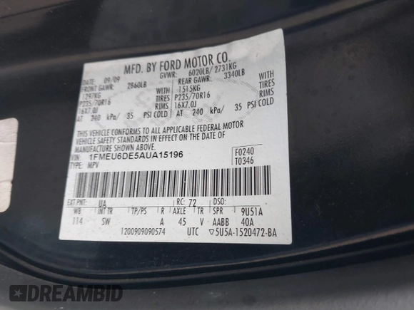 2010 Ford Explorer XLT z VIN 1FMEU6DE5AUA15196, wystawiony jako IAAI lot #41534546 z przebiegiem 86 328 mil mil oraz . Historia ofert i sprzedaży dostępna na DreamBid. Obrazek 9.