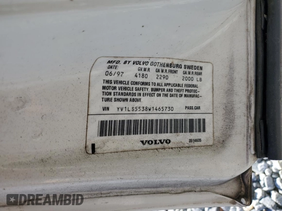 1998 Volvo S70 z VIN YV1LS5538W1465730, wystawiony jako Copart lot #84165414 z przebiegiem 182 073 mil mil oraz Szkoda całkowita • Salvage title. Historia ofert i sprzedaży dostępna na DreamBid. Obrazek 14.