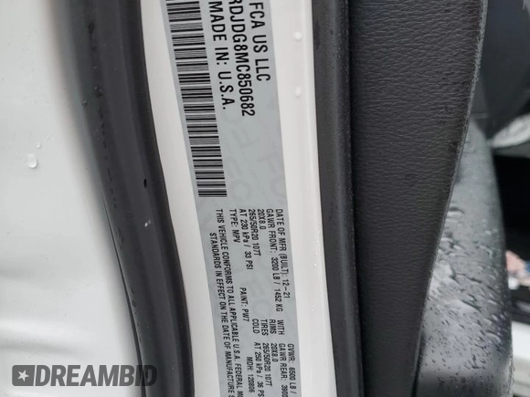 2021 Dodge Durango GT Plus with VIN 1C4RDJDG8MC850682, listed as a Copart auction lot 58235845 with 32,245 mi miles and Salvage title. Bid and sale history available at DreamBid. Image 14.