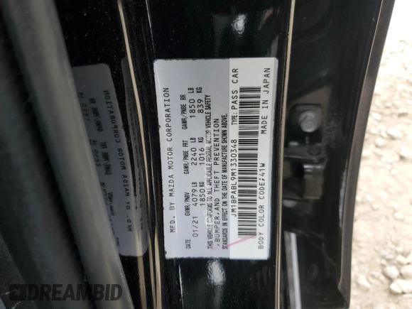 2021 Mazda 3 Select с VIN JM1BPABL9M1330348, выставлен на аукционе Copart как лот 44456195 с пробегом 86 598 миль миль и Списание • Salvage title. История ставок и продаж доступна на DreamBid. Изображение 13.