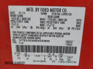 2014 Ford F-150 XL with VIN 1FTEX1EM2EKD53855, listed as a Copart auction lot 50795275 with 232,188 mi miles and Salvage Title. Bid and sale history available at carsss.com. Image 14.