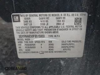 2015 Cadillac SRX z VIN 3GYFNAE30FS515953, wystawiony jako IAAI lot #40562508 z przebiegiem 163 112 mil mil oraz . Historia ofert i sprzedaży dostępna na DreamBid. Obrazek 9.