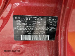 2017 Hyundai Elantra Value Edition z VIN KMHD84LF2HU298732, wystawiony jako Copart lot #56979855 z przebiegiem 77 374 mil mil oraz Szkoda całkowita • Salvage title. Historia ofert i sprzedaży dostępna na DreamBid. Obrazek 13.