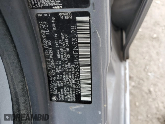 2004 BMW 3 Series 330xi with VIN WBAEW53484PN33398, listed as a Copart auction lot 43168675 with 178,731 mi miles and Salvage Title. Bid and sale history available at carsss.com. Image 12.