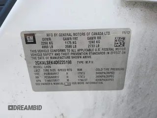 2013 GMC Terrain SLE with VIN 2GKALSEK4D6225198, listed as a IAAI auction lot 42549725 with 176,112 mi miles and . Bid and sale history available at DreamBid. Image 9.