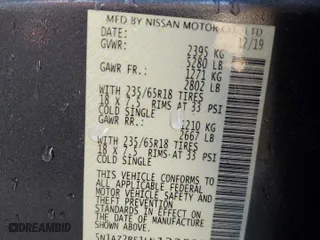 2020 Nissan Murano SV with VIN 5N1AZ2BS1LN122535, listed as a Copart auction lot 43111555 with 80,785 mi miles and Salvage Title. Bid and sale history available at carsss.com. Image 13.