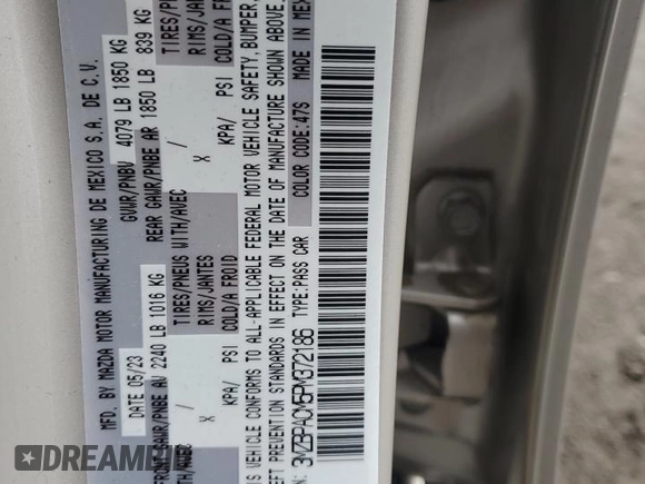 2023 Mazda 3 S Preferred with VIN 3MZBPACM5PM372186, listed as a Copart auction lot 51319785 with Not Provided miles and Salvage Title. Bid and sale history available at DreamBid. Image 12.