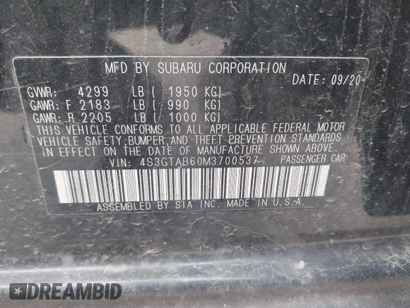 2021 Subaru Impreza with VIN 4S3GTAB60M3700537, listed as a IAAI auction lot 42277711 with 108,216 mi miles and . Bid and sale history available at DreamBid. Image 9.