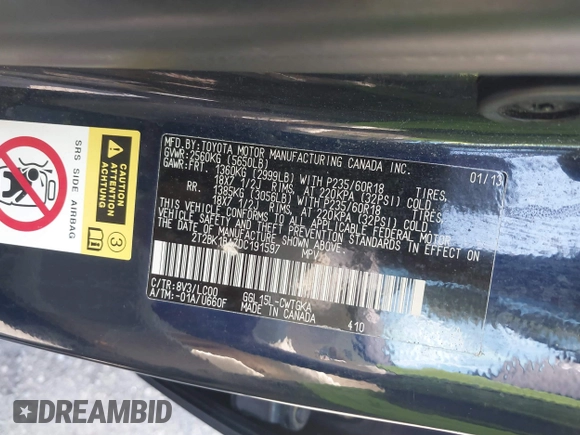 2013 Lexus RX 350 with VIN 2T2BK1BA7DC191597, listed as a IAAI auction lot 42320550 with 233,578 mi miles and . Bid and sale history available at DreamBid. Image 9.