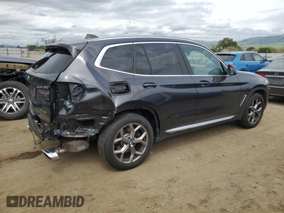 2022 BMW X3 xDrive30i with VIN 5UX53DP02N9J49988, listed as a Copart auction lot 52030915 with 32,916 mi miles and Salvage Title. Bid and sale history available at DreamBid. Image 3.