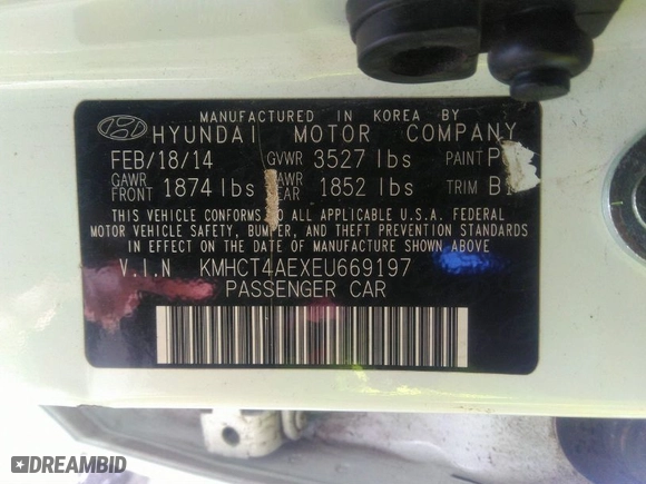 2014 Hyundai Accent GLS with VIN KMHCT4AEXEU669197, listed as a IAAI auction lot 36165921 with 94,315 mi miles. Bid and sale history available at carsss.com. Image 9.